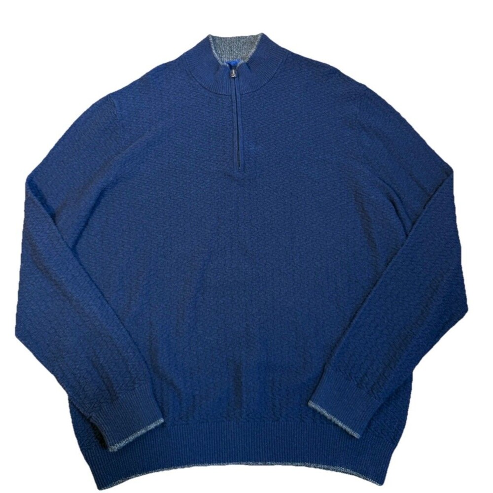 Robert Graham 1/4  Zip Sweater XXL 100% Cotton Waffle Knit  Blue